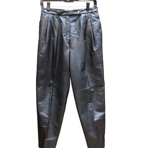 Vintage JH Collectibles Petites 100% Leather Black Pleated Taper Leg Pants Sz 12